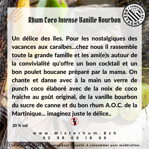 Misterhum Rhum coco vanille Bourbon 20% vol Bouteille phare Ouest 20 cl